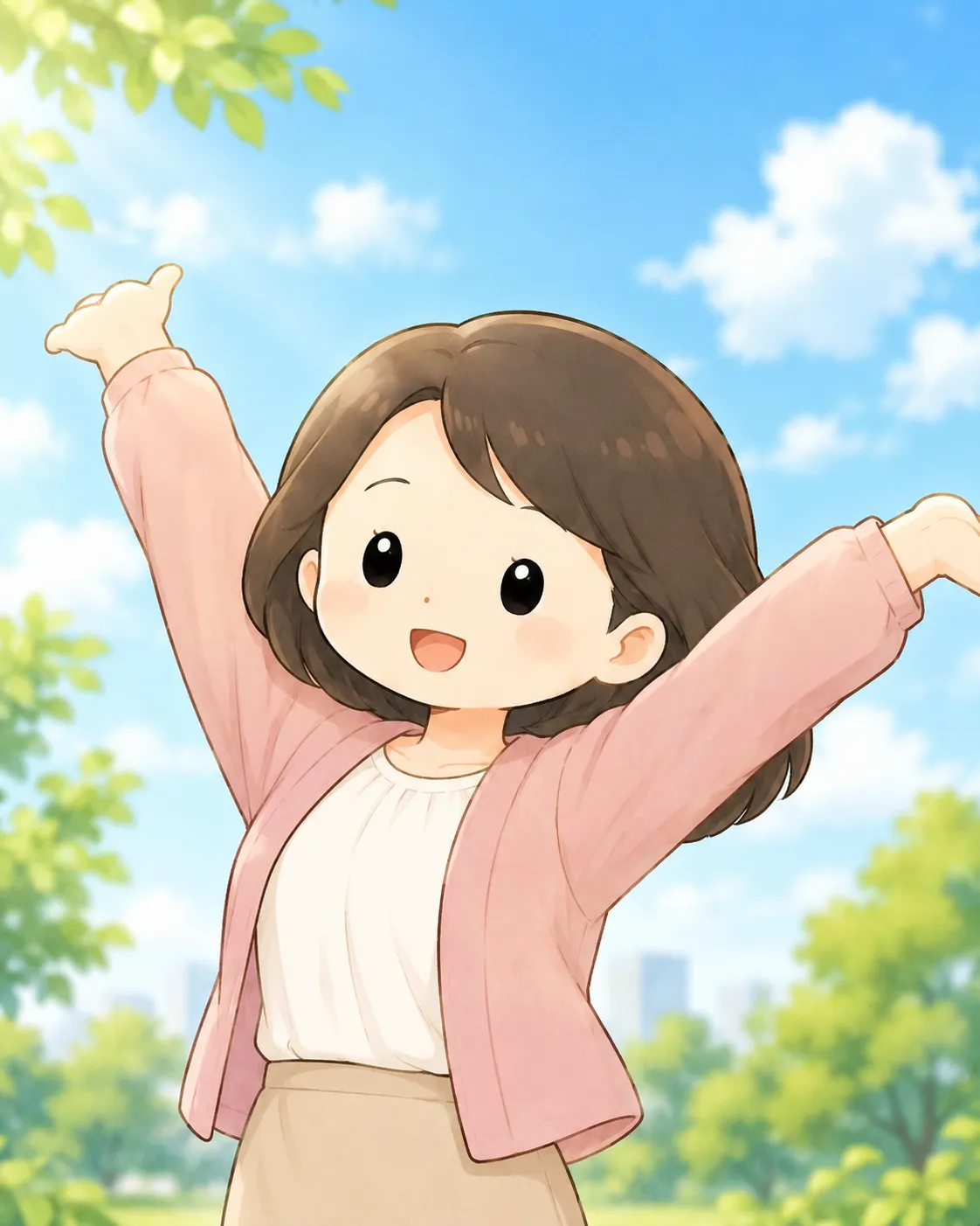 買い物や外出を楽しみ、前向きに過ごしている女性のイラスト